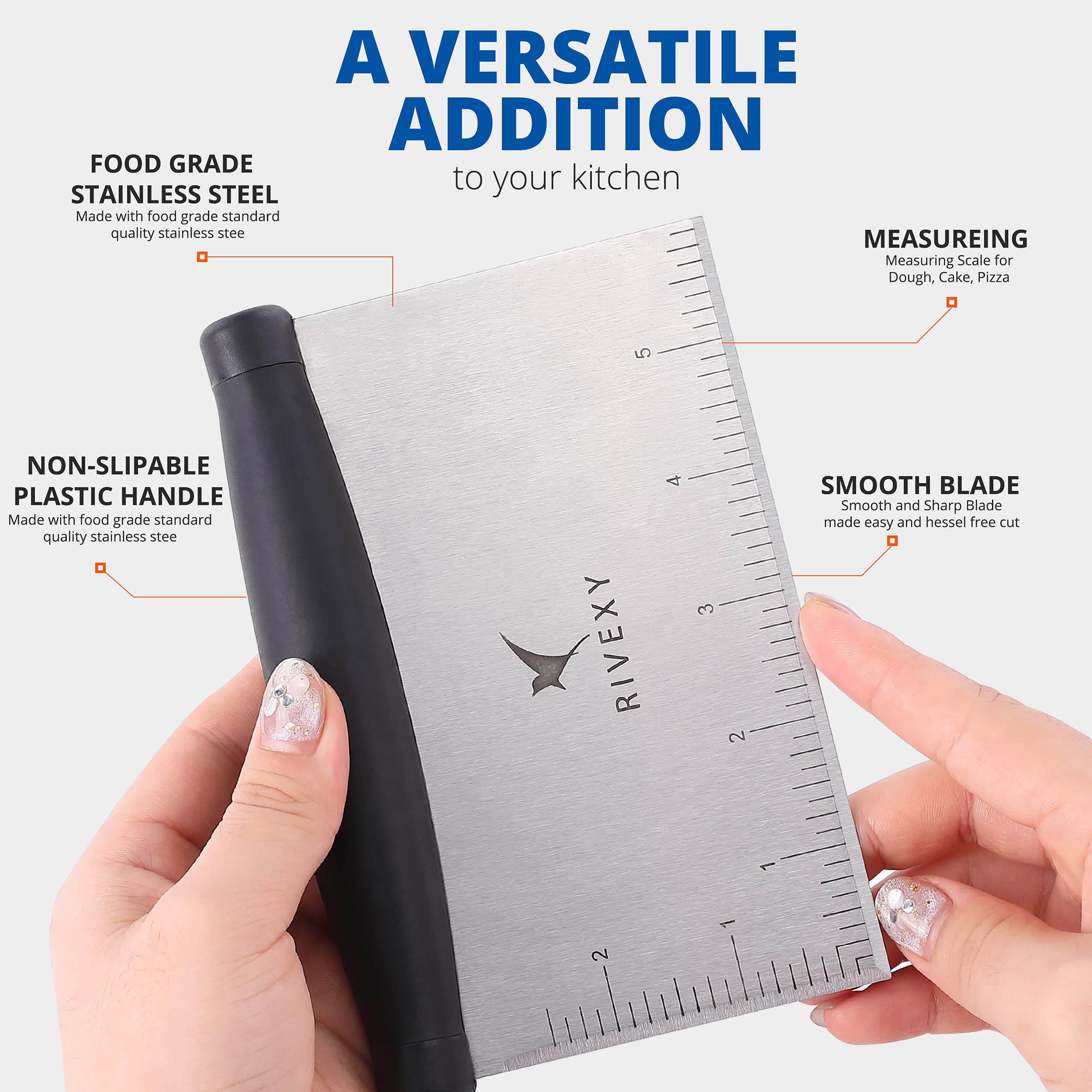 Rivexy Griddle Scraper Stainless Steel - Grill Scraper For Griddle, Griddle Scraper Tool, Flat Top Grill Scraper, Dough Scraper